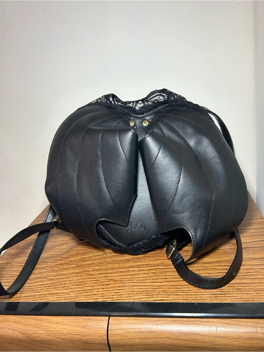 Black Sculpted Leather Backpack - Women